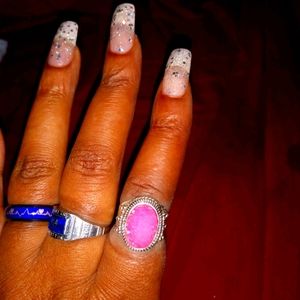 Pink and sterling silver druzy ring